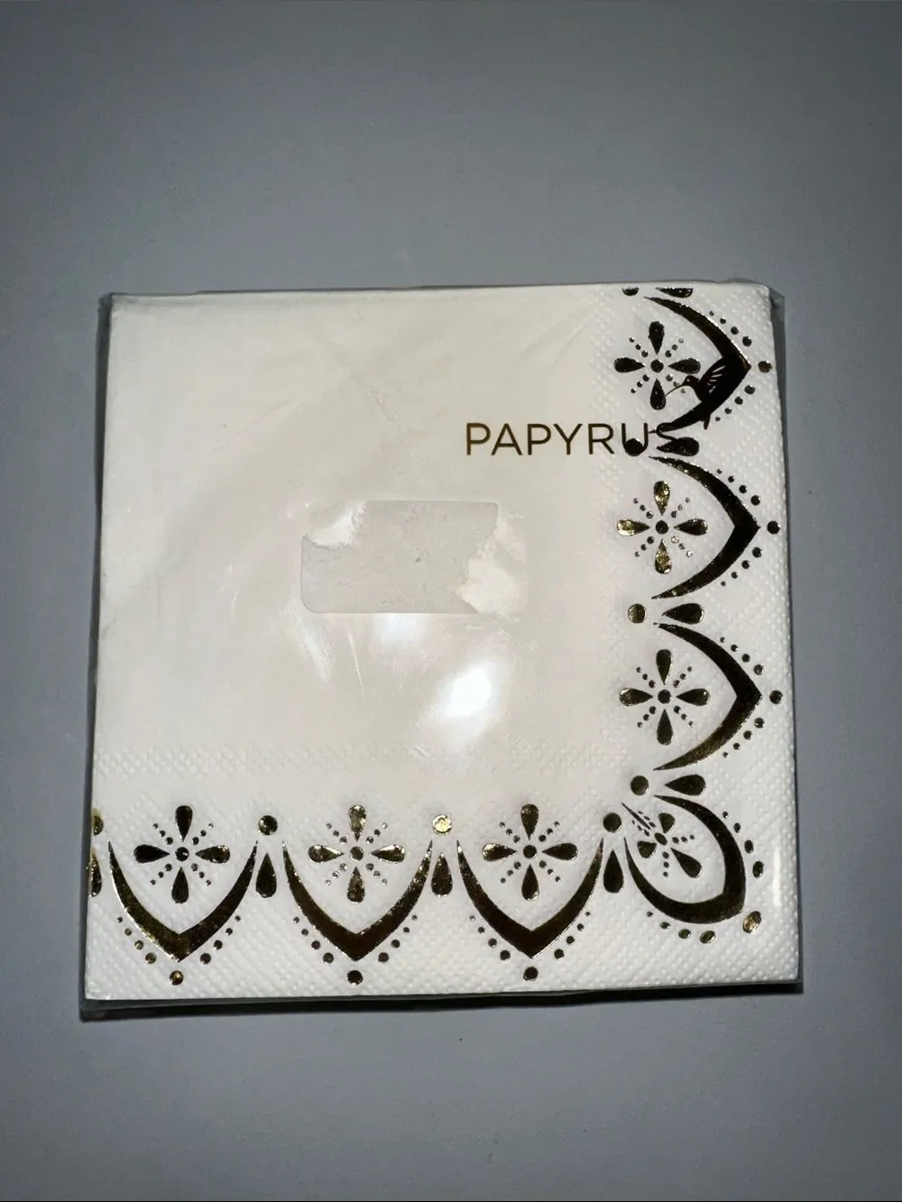 PAPYRUS White Gold Trim Square Cocktail Napkins 40 pk x 1